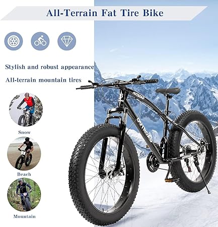 Outroad Fat Tire Mountain Bike 26", 21 Speed, High Carbon Steel | Double Disc Brake | Front Suspension | Anti-Slip Bikes