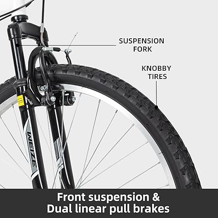 WEIZE Mountain Bike, 26/27.5 inch Outdoor Cycling Bike,18-Speed/High-Carbon Steel/Dual Full Suspension, Adjustable Ergonomic Seat for Men Women Adult, MTB Bicycle with Suspension Fork,Sleek Colors