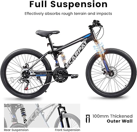 Mountain Bike 24/26/27.5" Full Dual Suspension 21-Speed Disc Brake | Carbon Steel | Adult Sport Bicycle | for Mens Womens