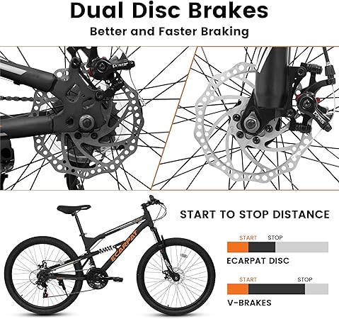 Ecarpat Mountain Bike, 24/26/27.5 Inch, Dual/Front Suspension | Mens | with 21 Speeds | High-Carbon Steel Frame | Disc/V Brakes | Adult Sport Bicycle | for Trail Snow Commuter City Road