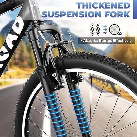 26" Mountain Bike - 1/7-Speed Lightweight High-Carbon Steel Frame, V Brakes & Front Suspension - Adjustable Ergonomic Seat for Men & Women(Quick Assembly, Multiple Colors)
