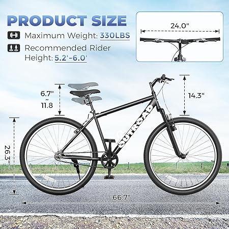 26" Mountain Bike - 1/7-Speed Lightweight High-Carbon Steel Frame, V Brakes & Front Suspension - Adjustable Ergonomic Seat for Men & Women(Quick Assembly, Multiple Colors)
