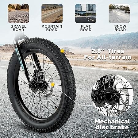 Glerc Mars Kids Mountain Bike, 20 Inch Fat Tire Bike for Teen Ages 6-12 Year Old, Bicycle with 2.8-Inch Wide Tires and 6 Speed Drivetrain, Black