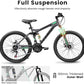 27.5 Inch Full Suspension Mountain Bike, Front & Rear Shock Absorbers, Mechanical Disc Brakes, 21-Speed Steel Frame, for Men & Women, Outdoor & Fitness Cycling