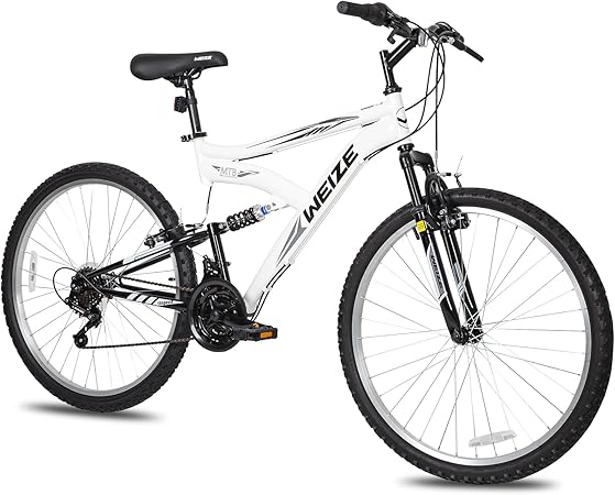 WEIZE Mountain Bike, 26/27.5 inch Outdoor Cycling Bike,18-Speed/High-Carbon Steel/Dual Full Suspension, Adjustable Ergonomic Seat for Men Women Adult, MTB Bicycle with Suspension Fork,Sleek Colors