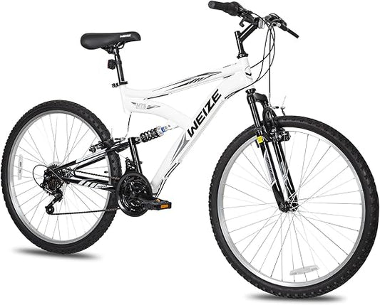 WEIZE Mountain Bike, 26/27.5 inch Outdoor Cycling Bike,18-Speed/High-Carbon Steel/Dual Full Suspension, Adjustable Ergonomic Seat for Men Women Adult, MTB Bicycle with Suspension Fork,Sleek Colors